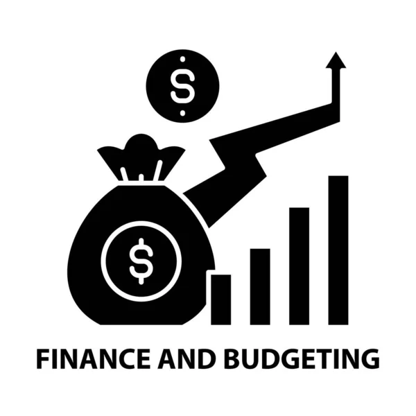 财务和预算图标，带有可编辑笔划的黑色矢量符号，概念说明 — 图库矢量图片