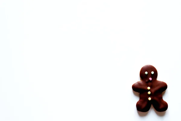 Čokoládový Perník Muž Bílém Pozadí Vánoční Cukroví — Stock fotografie