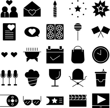 Siyah ve beyaz simgelerin vektör kümesi