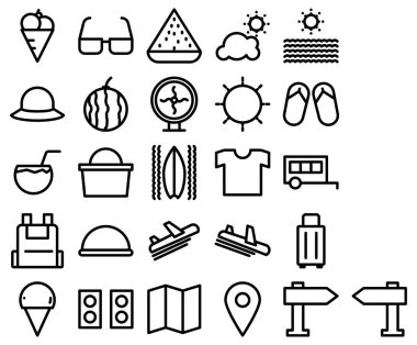 seyahat vektör çizgisi simgeleri ayarlandı.