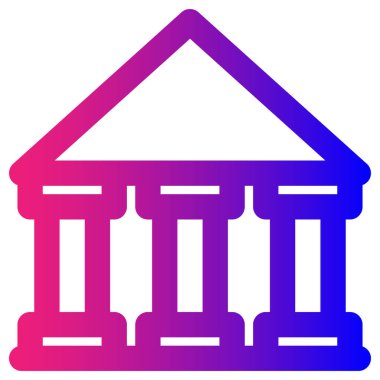 Banka binası ikonu. Vektör biçimi yuvarlak açılı düz ikonik sembol, pembe renk, beyaz arkaplan.