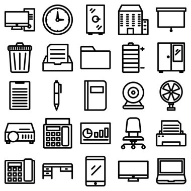 16 ofis simgesinin vektör illüstrasyonu.