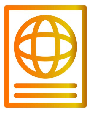 Pasaport simgesi. Vektör biçimi, yuvarlak açılı, turuncu ve gri renkli, iki renkli düz ikonik semboldür.