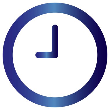 Saat vektör simgesi. biçim iki renkli düz sembol, mavi ve beyaz renkler, yuvarlak açılar, beyaz arkaplan