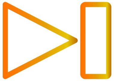 Ok başı sağ vektör simgesi. biçim düz çizgi sembolü, sarı renk, mavi arkaplan.