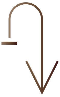 kahverengi renkli ok aşağı simgesi beyaz arkaplanda izole