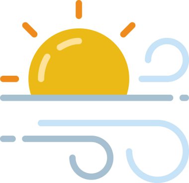 Rüzgarlı güneş ikonu, yaz vektör illüstrasyonu