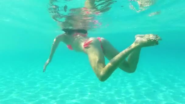 Een Onderwater Foto Van Een Sexy Vrouw Het Zwemmen Een — Stockvideo