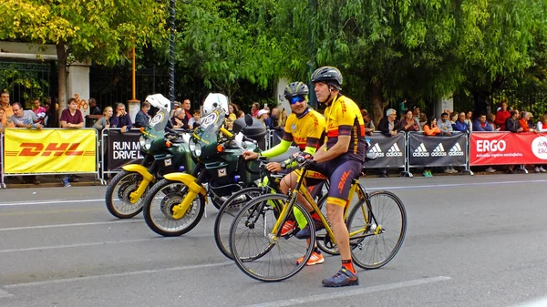 Athens Greece Kasım 2017 Atina Maraton Anları Atina Belediye Polisinin — Stok fotoğraf