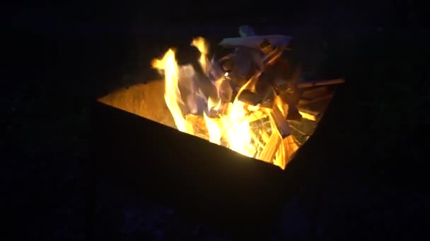 Zbliżenie bardzo gorącego węgla drzewnego płonącego w grillu w zwolnionym tempie i płomieniach — Wideo stockowe