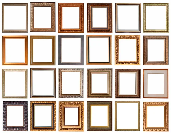 Frames Paintings Antique Gold Gilding Set Isolated White Background — Stock Photo, Image