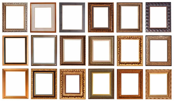 Frames Baguettes Gold Silver Set Isolated White Background Pattern — Stock Photo, Image