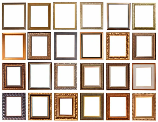 Lijsten Voor Schilderijen Antieke Gouden Vergulding Set Geïsoleerd Witte Achtergrond — Stockfoto