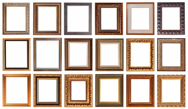 Frames Baguettes Gold Silver Set Isolated White Background Pattern — Stock Photo, Image