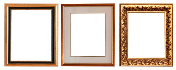 一套独立于白色背景的镀金古董相框 — 图库照片