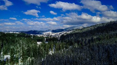 Karpatya dağları kış hava fotoğrafçılığı.