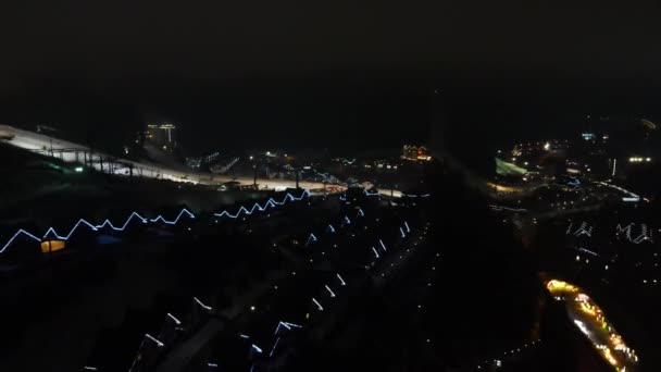 Stațiune Schi Noapte Fotografiere Drone Aeriene Vedere Sus Video — Videoclip de stoc