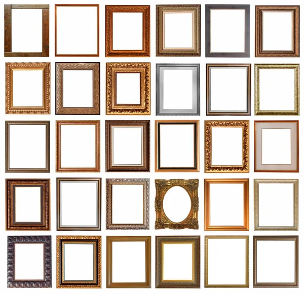 Frames Paintings Antique Gold Gilding Set Isolated White Background — Stock Photo, Image