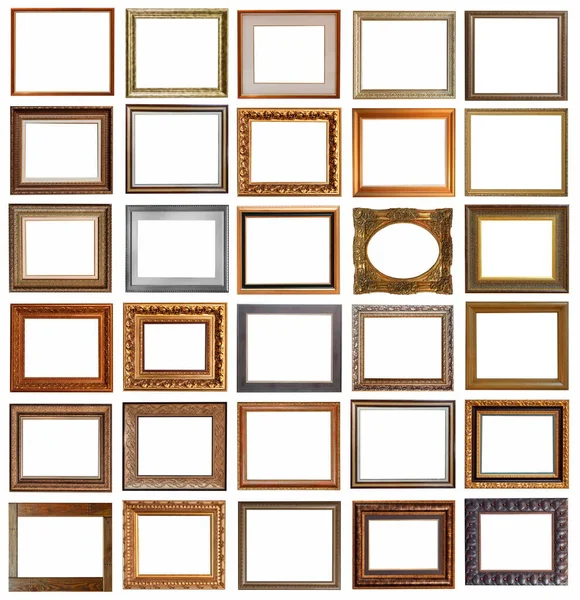 Frames Paintings Antique Gold Gilding Set Isolated White Background — Stock Photo, Image