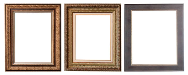 Set Gilded Antique Picture Frames Isolated White Background — Stock Photo, Image