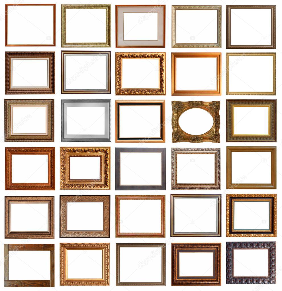 frames for paintings antique gold gilding set isolated on white background