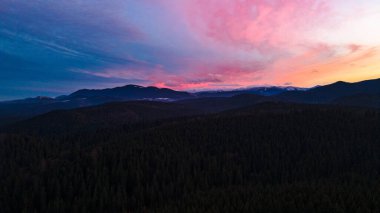 Dağlar çam ormanları Güzel kış manzarası Yükseklerden