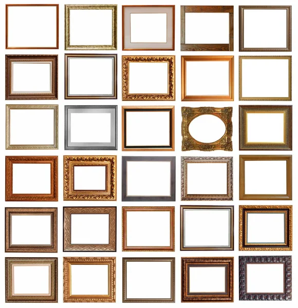 Frames Paintings Antique Gold Gilding Set Isolated White Background — Stock Photo, Image