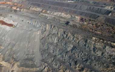 Büyük demir cevheri ocağı demir cevheri taş ocağı üst görüş Aero fotoğraf çekimi.