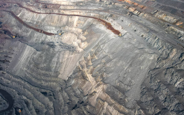 Huge iron ore quarry iron ore quarry top view Aero photo shoot.