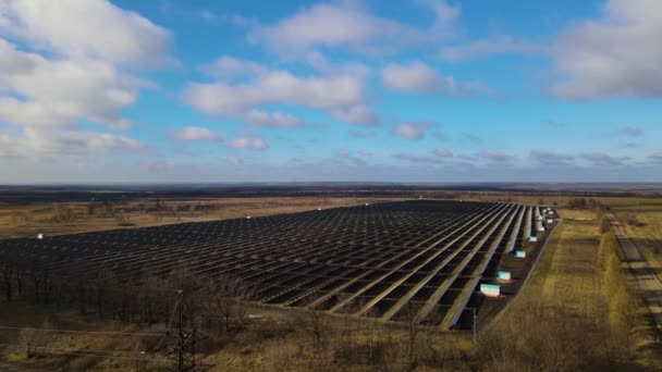 Solar Power Plant Field Sunny Day Bird Eye Solar Panels — Stock Video
