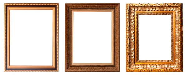 Beyaz arkaplanda izole edilmiş yaldızlı antika resim çerçeveleri.