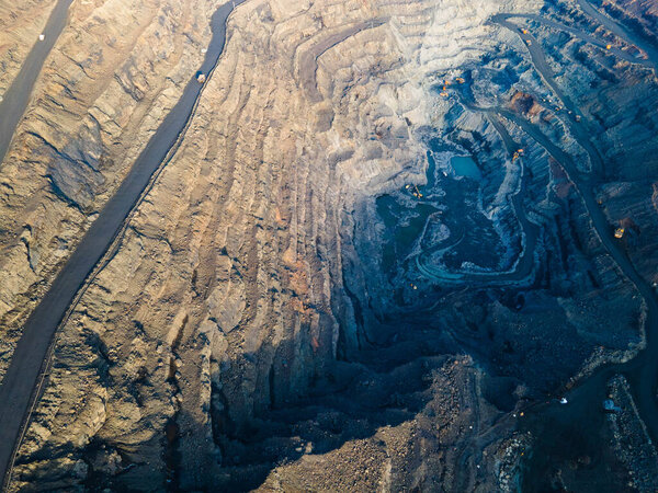 Huge iron ore quarry iron ore quarry top view Aero photo shoot.