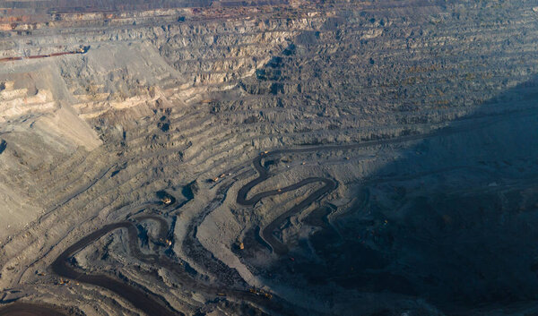Huge iron ore quarry iron ore quarry top view Aero photo shoot.