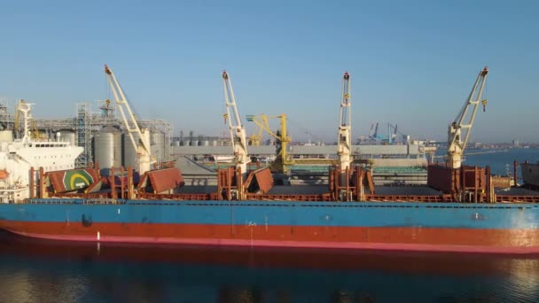 Luchtfoto Van Een Vrachtschip Haven Trade Export Laden Lossen Diepzeehaven — Stockvideo