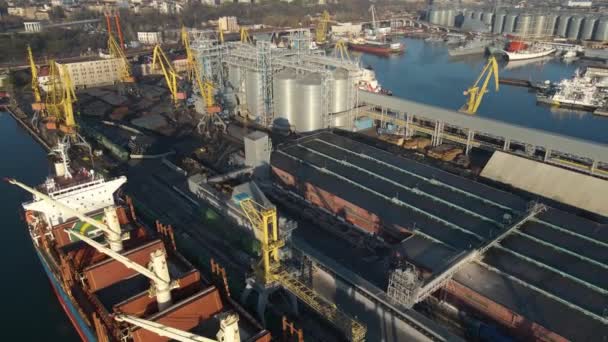 Luchtfoto Van Een Vrachtschip Haven Trade Export Laden Lossen Diepzeehaven — Stockvideo