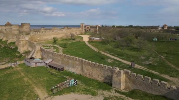 Veduta Aerea Della Fortezza Medievale Costa Rocciosa Mare Fortezza Akkerman — Video Stock