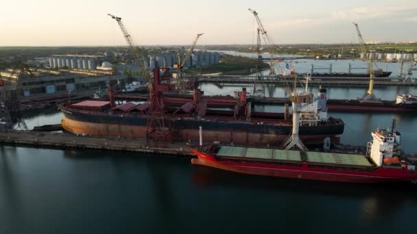 Porto Industrial Moderno Com Recipientes Vista Superior Vista Olho Pássaro — Vídeo de Stock