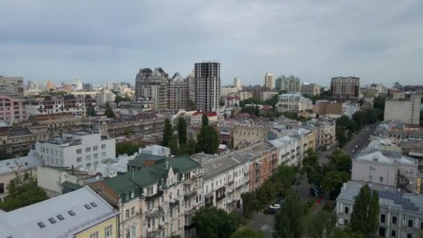 Kiev Ucrânia Cidade Voo Panorama Altura Edifícios Vários Andares Vista — Vídeo de Stock