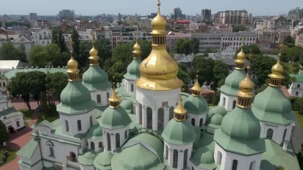 Catedral Sofía Kiev Kiev Ucrania Con Puntos Referencia Imágenes Aéreas — Vídeos de Stock