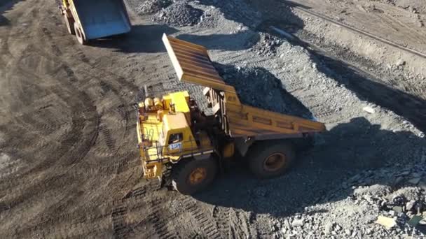 Quarry Truck Transport Stone Ore Loading Transportation Overflying Drone Quarry — Stock videók