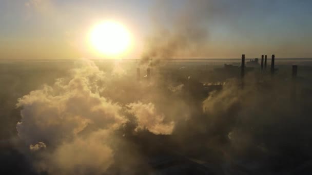 Steel Plant Smoke Chimneys Bad Ecology Drone Flight Video — 图库视频影像