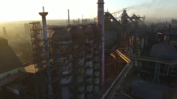 Steel Plant Smoke Chimneys Bad Ecology Drone Flight Video — Vídeos de Stock