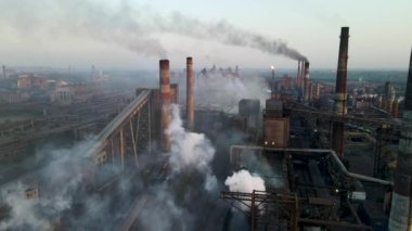Steel Plant Industry Demis Pipe Pollution Emissions Flyover Drone 4K Video