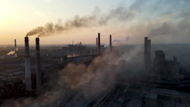 Steel Plant Industry Demis Pipe Pollution Emissions Flyover Drone 4K Video