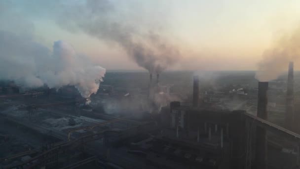 Steel Plant Industry Demis Pipe Pollution Emissions Flyover Drone Video — Stock videók