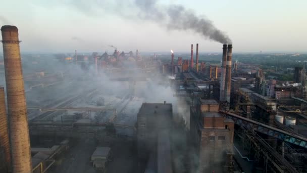 Steel Plant Industry Demis Pipe Pollution Emissions Flyover Drone Video — 비디오