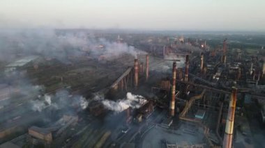 Steel Plant Industry Demis Pipe Pollution Emissions Flyover Drone 4K Video