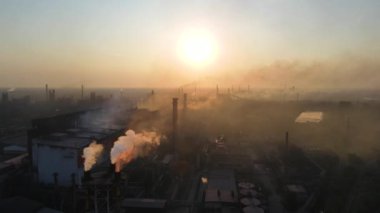 Steel Plant Industry Demis Pipe Pollution Emissions Flyover Drone 4K Video