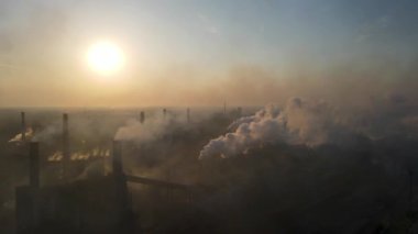 Steel Plant Industry Demis Pipe Pollution Emissions Flyover Drone 4K Video