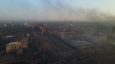 Steel Plant Industry Demis Pipe Pollution Emissions Flyover Drone 4K Video